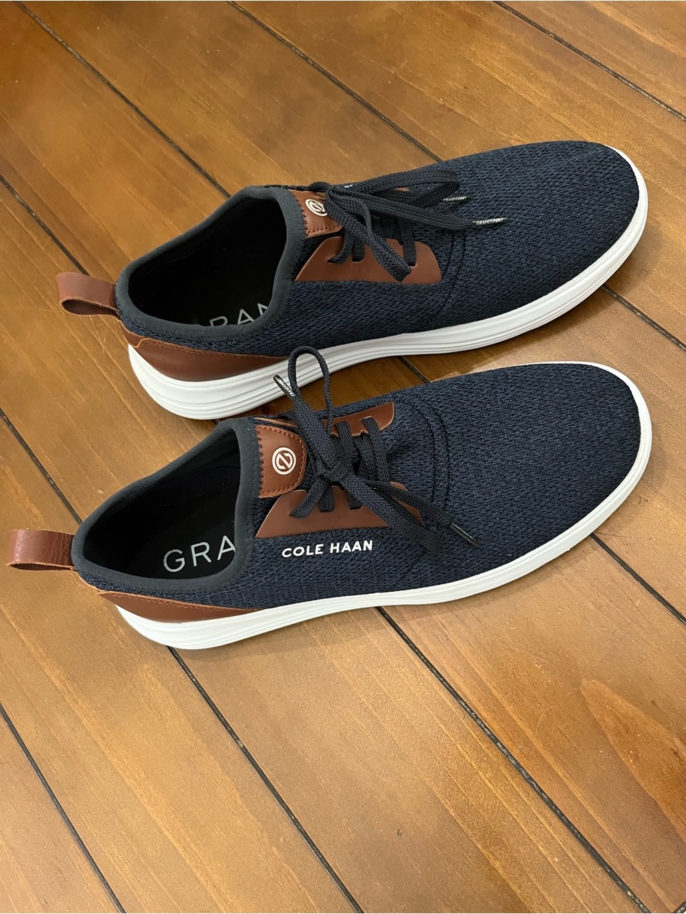 Cole Haan Grandsport Journey Knit Sneakers Navy with Brown Accents Size 11 - Picture 5 of 16